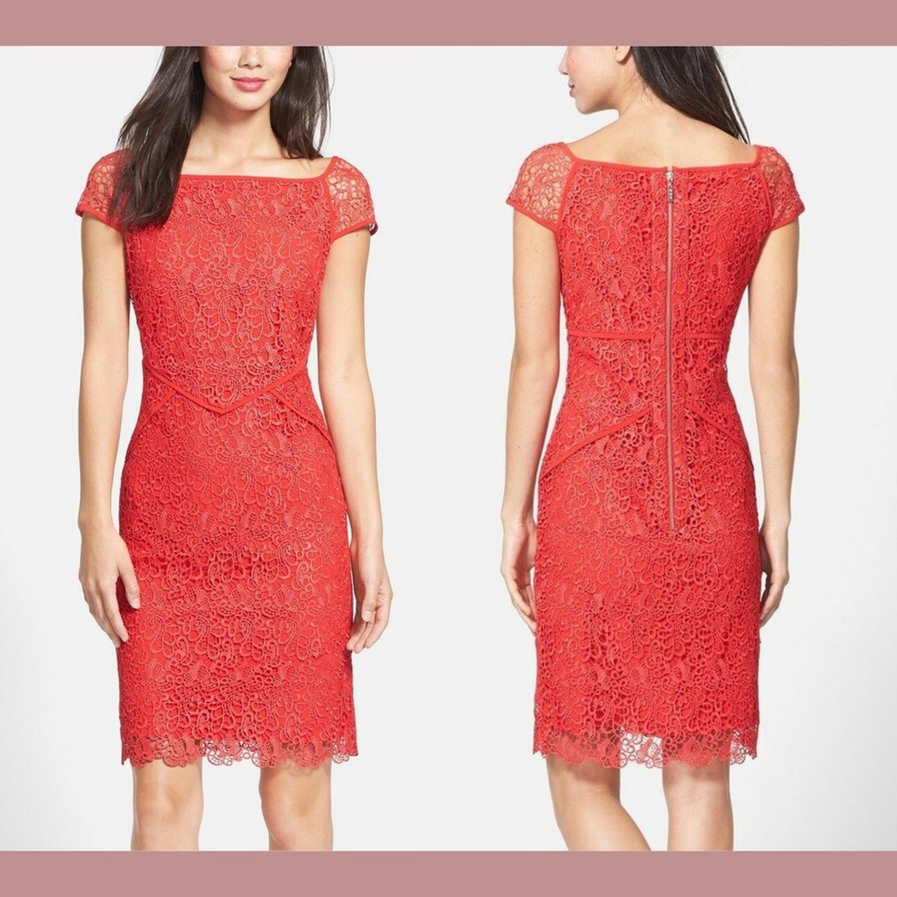 NWT $390 Nue by Shani [ 4‎ US/ ] Lace Sheath Dress in Neon Red